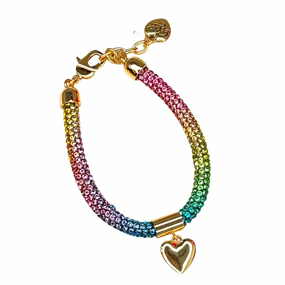 Betsey Johnson Rhinestone and Heart Bracelet, Gold